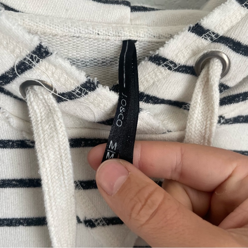 Jo & Co Striped Hoodie Women Medium Black White Pullover Nautical Sweatshirt - Picture 2 of 8
